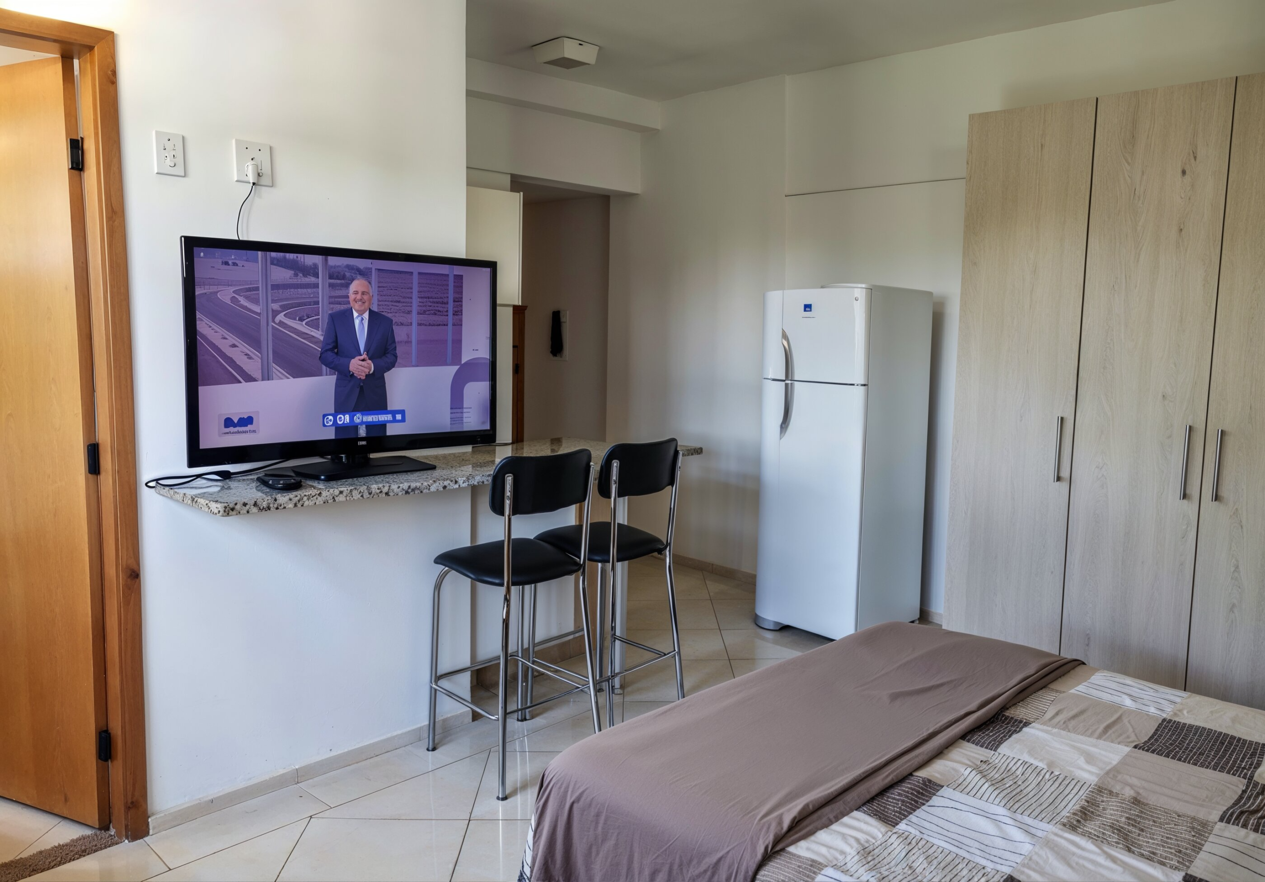 Apartamento Spot São Carlos com TV, geladeira e cama